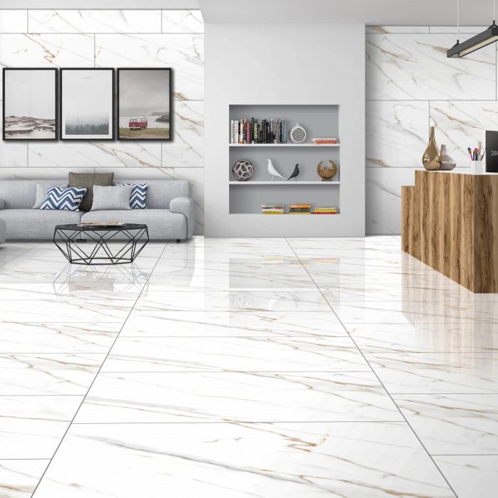 Canna White Gloss Porcelain 60x120cm Tiles - Image 1