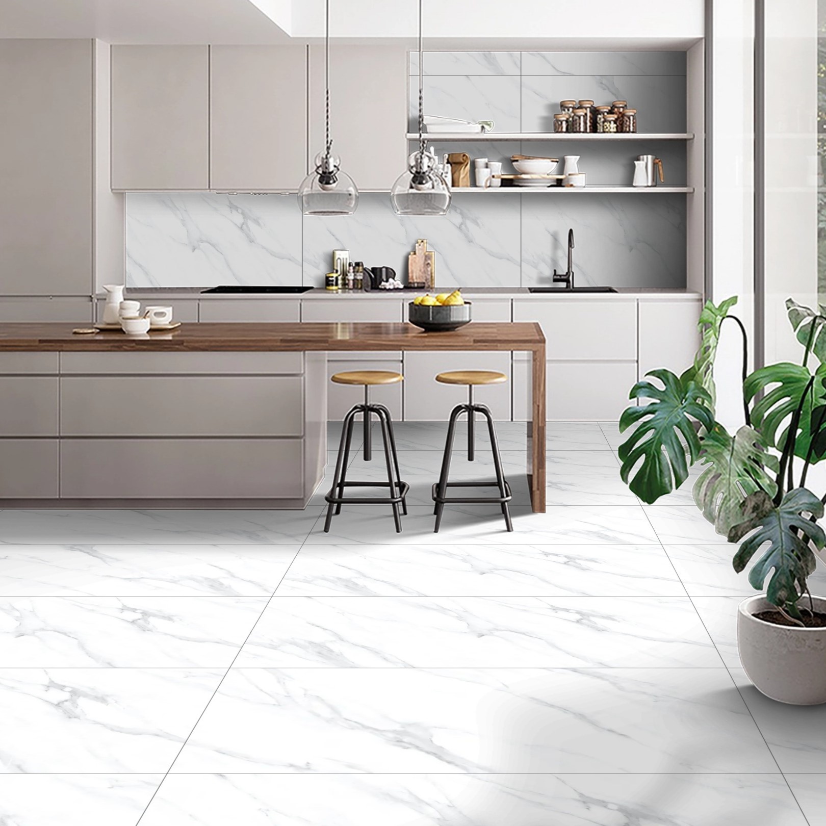 Satvario Pearl Marble Effect Matt Porcelain 60x120cm Wall and Floor Tiles - Image 1