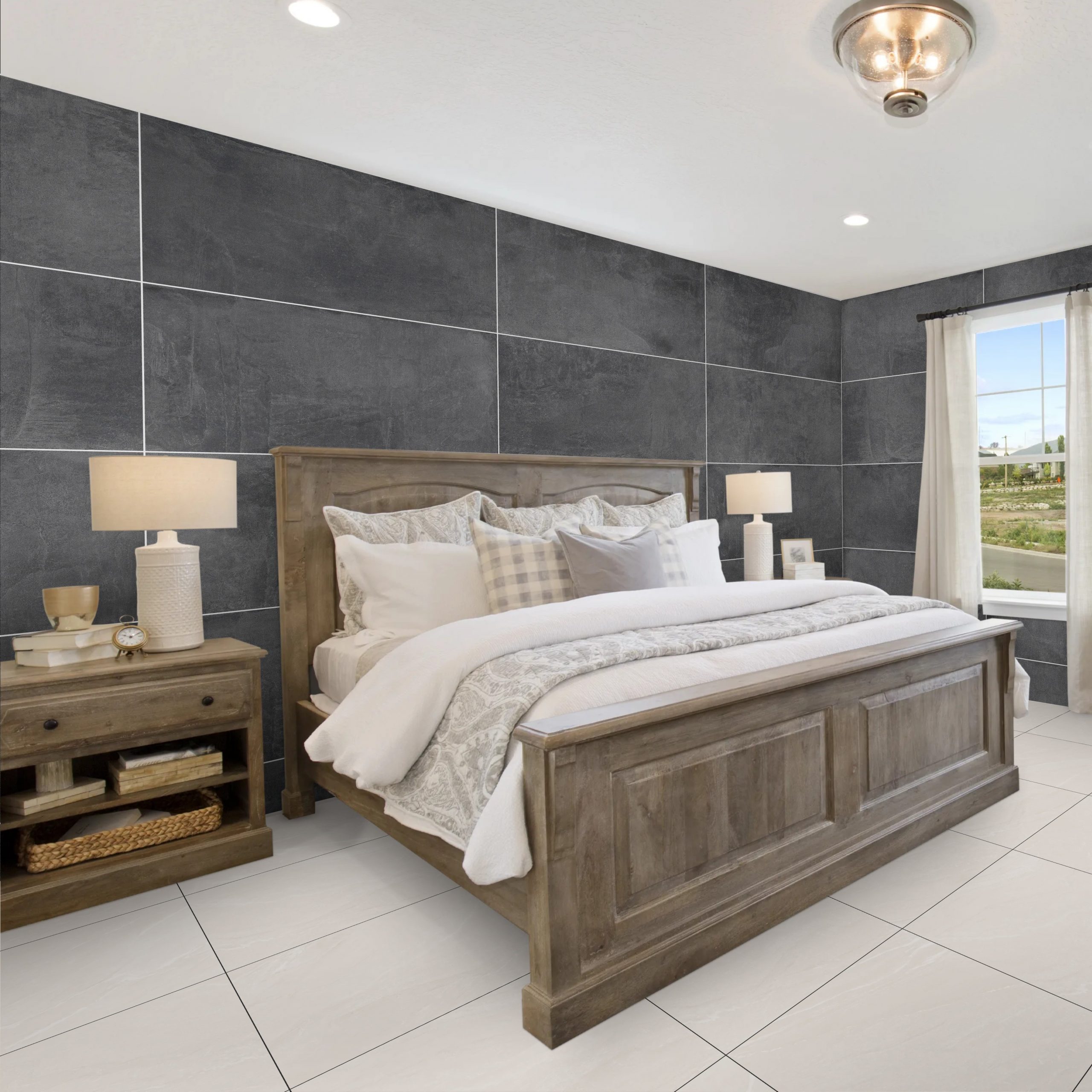 Avallon Nero Sugar Effect Porcelain 60x120cm Tile - Image 1