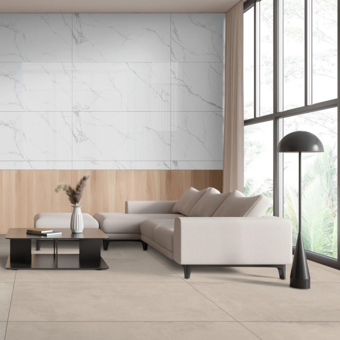Avallon Beige Sugar Effect Porcelain 60x120cm Tile - Image 1