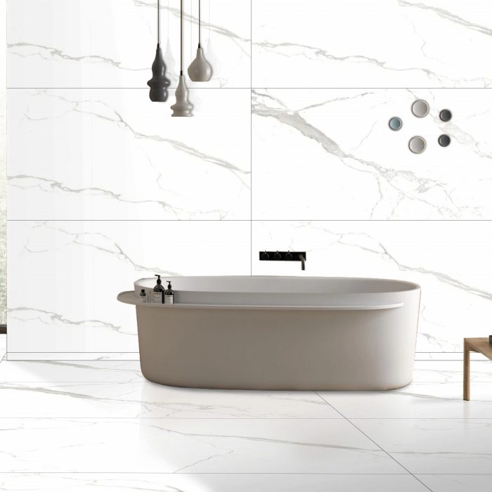 Juneau White Carara Gloss Porcelain 60x120cm Wall and Floor Tiles - Image 1